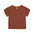 thumbnail image 5 of YOUYEDIAN Girls' Summer Cotton Linen T Shirts Crewneck Petal Short Sleeve Cute Casual Tops (Coffee, 13-14 Years), 5 of 5