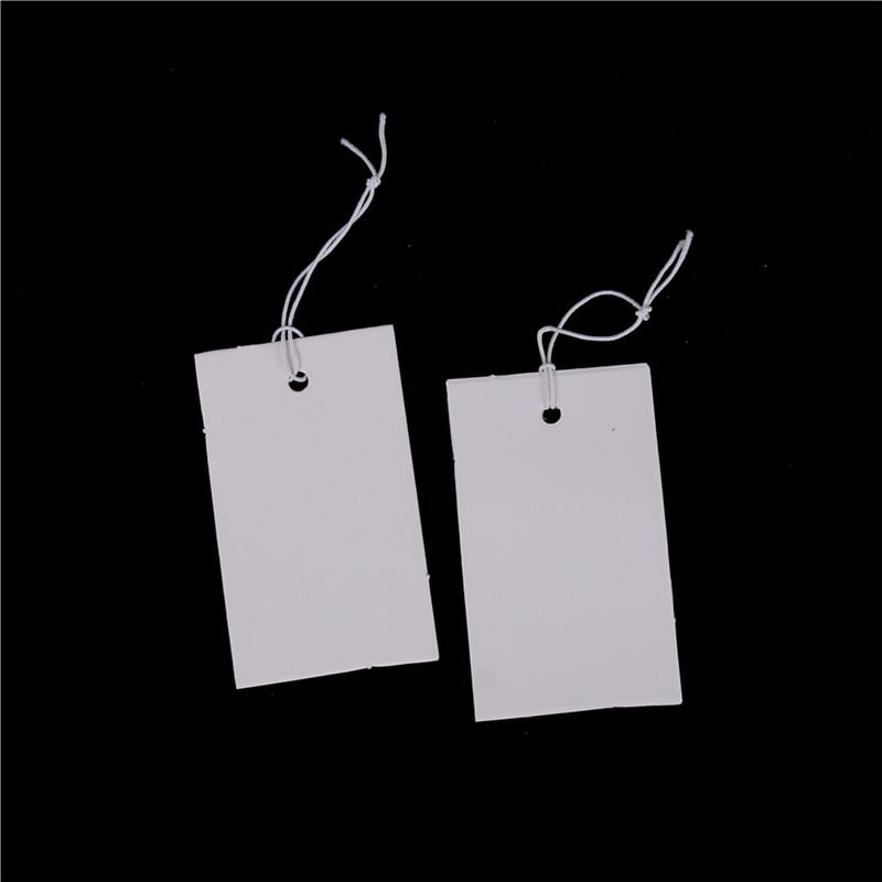 100Pcs White Paper Jewelry Clothes Label Price Tags With Elastic String 5*3c L_X 
