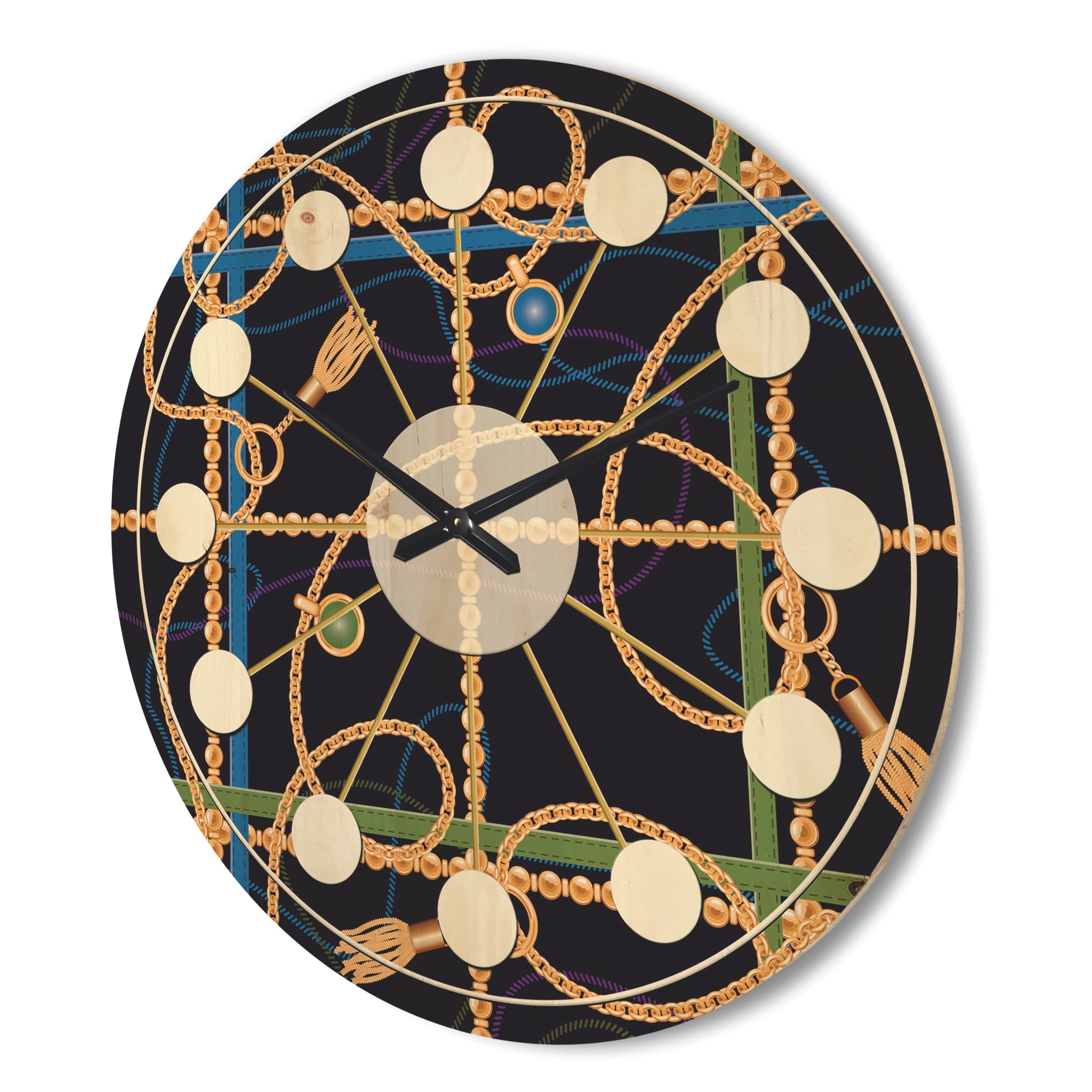 Designart 'Trendy Gold Chain Retro Pattern' Mid-Century Modern Wood Wall Clock