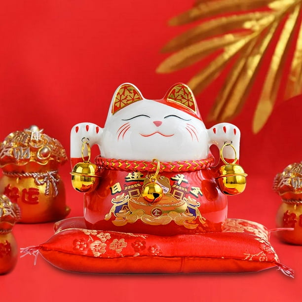Chinese Style Lucky Cat Money Bank, Decorative Craft Animal Figurine  Collection Kitten Sculpture for Bar Decorations Bookshelf Tabletop Gift ,  Red 