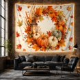 thumbnail image 6 of Circular Wreath with Pumpkins and Lantern on Linen, Cozy Rustic for Nature Lovers, Autumn Home Decor Thanksgiving Gift, Tapestry Wall Hanging for Living Room and Bedroom, 6 of 7