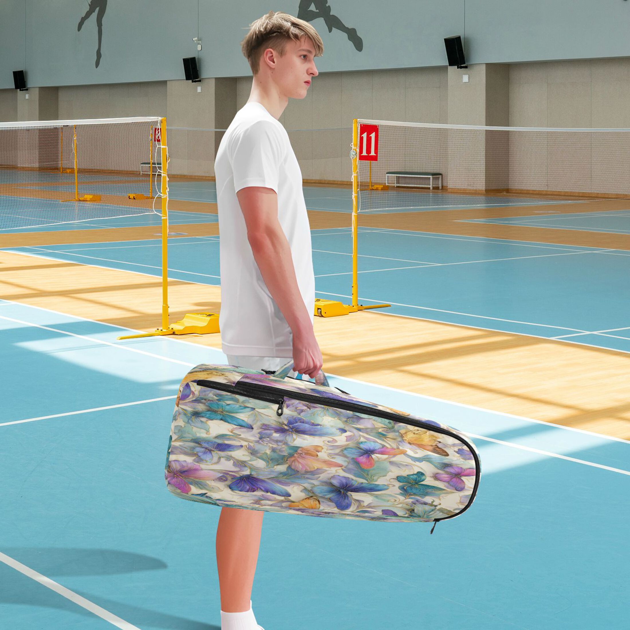 2 Racquet Holder Tennis Backpack Tennis Racket Covers Gym Bags Elegant Watercolor Butterfly Painting