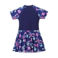 thumbnail image 4 of Sholeno Girls Swimsuit One Piece Zipper Front Short Sleeve Swim Dress Hawaiian Skirted Bathing Suit Navy Blue 9-10, 4 of 7