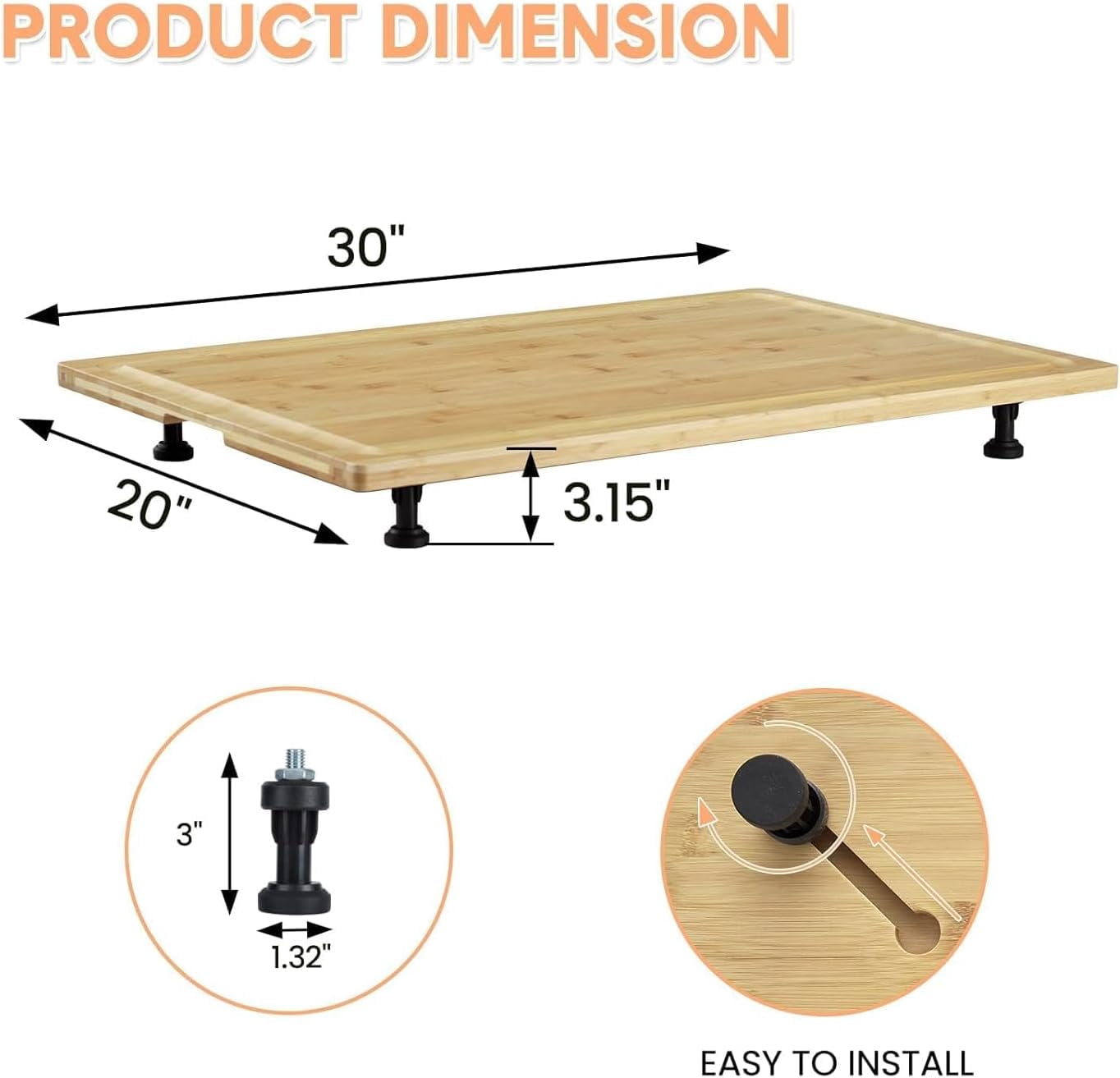 30x20 Inch Noodle Board Stove Cover – Removable Legs, Multi-Functional Thickened Cutting Board for Electric/Gas Stoves, RV & Sink with Deep Grooves and Non-Slip Design