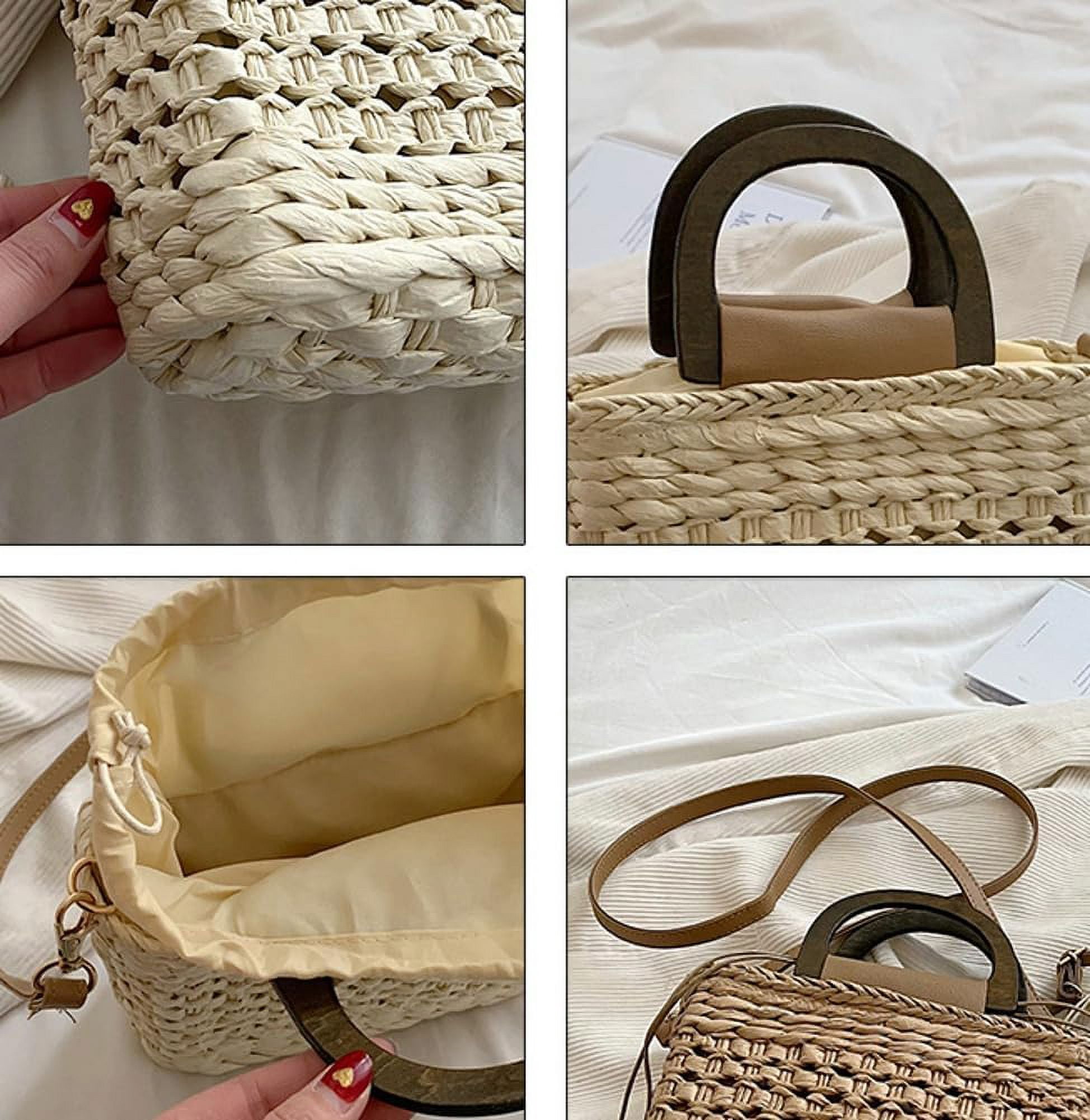 HLSOHJP Women Straw Handbag Beach Bag Woven Rattan Crossbody Bags Handmade Leather Straps Satchel Clutch Purse Summer Vacation