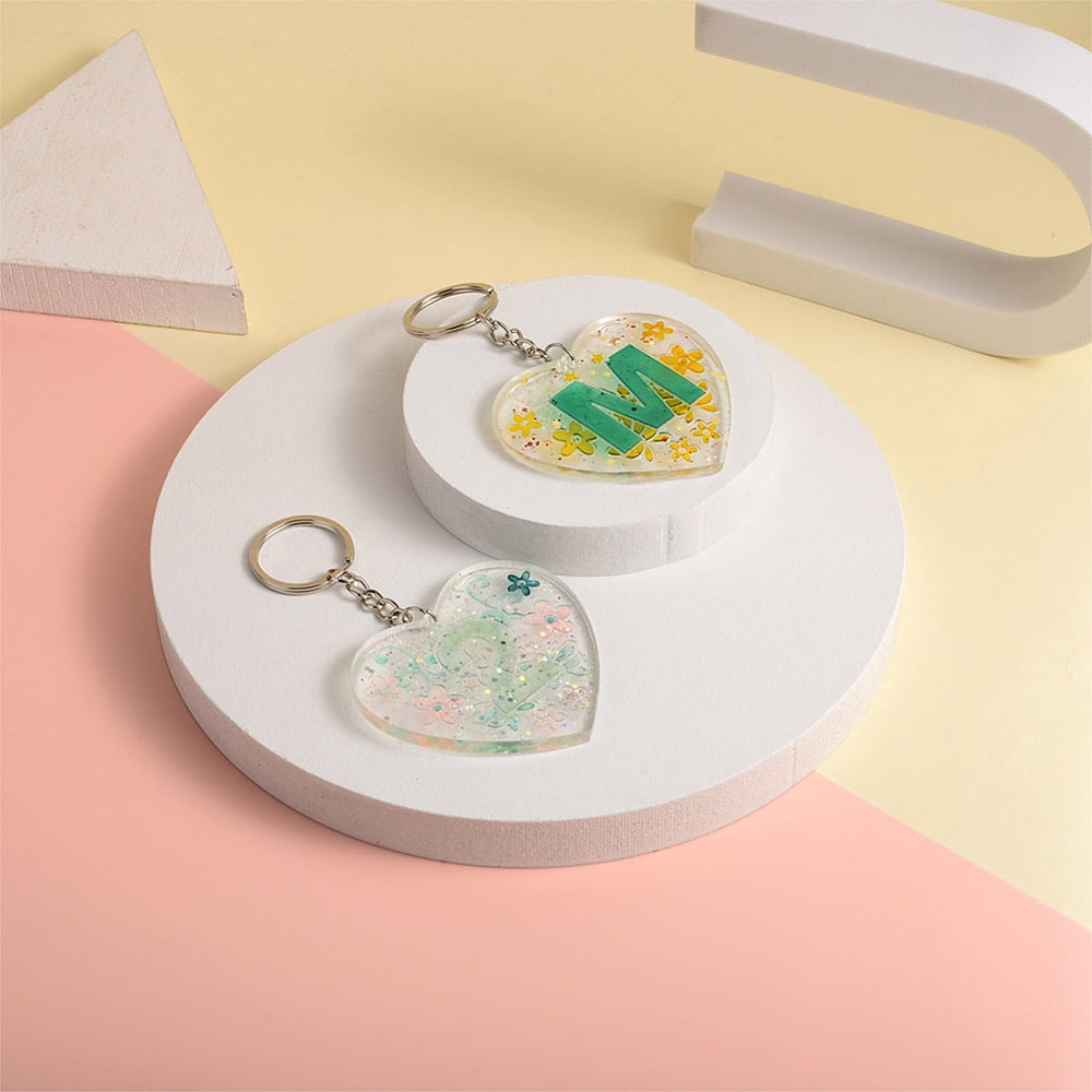 DIY Keychain Molds Making Including Resin Molds Iron Keychain Ring and 304 Stainless Steel Jump Rings For UV Resin Epoxy Resin Craft Making Heart with Mandala Letter Platinum 185x203x6mm