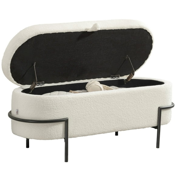 HOMCOM Storage Ottoman Bench, Foot Rest with Lift-Up Lid, Cream White