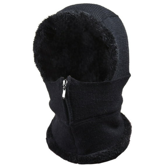 lanema Women Winter Knit Balaclava Beanie Hat Zipper Up Face Plush Lined Cap Scarf