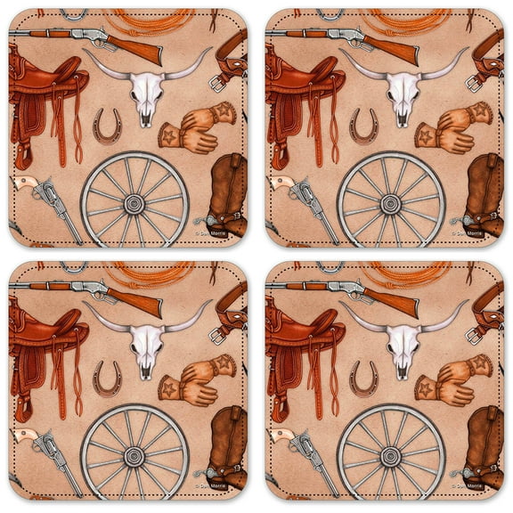 Vinyl Drink Coasters - Set of 4 - Western - Image by Dan Morris