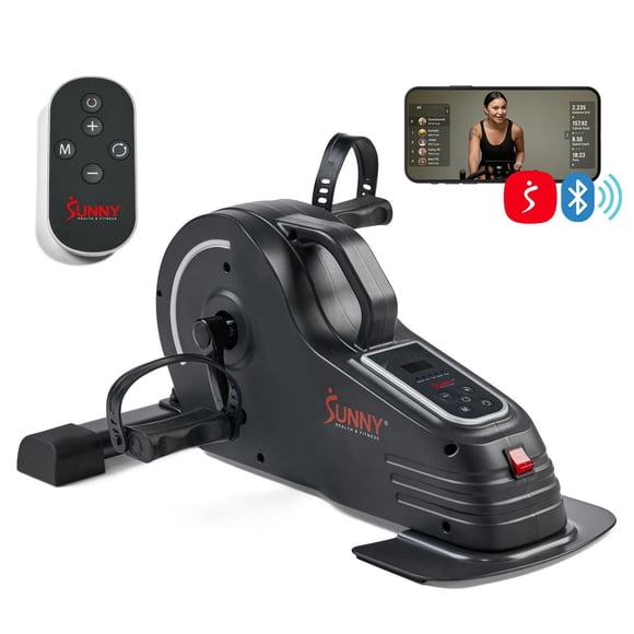 Sunny Health & Fitness 2-in-1 Smart Pedal Exerciser, Motorized Under Desk Exercise Peddler, Portable Mini Bike, SunnyFit App Bluetooth Connectivity