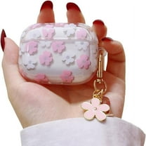 for AirPods Pro Case with Keychain,Cute Clear Glitter Pink Flower Floral Protective Earphone Cover Case,Soft Transparent TPU for AirPods Pro Case Women Girl