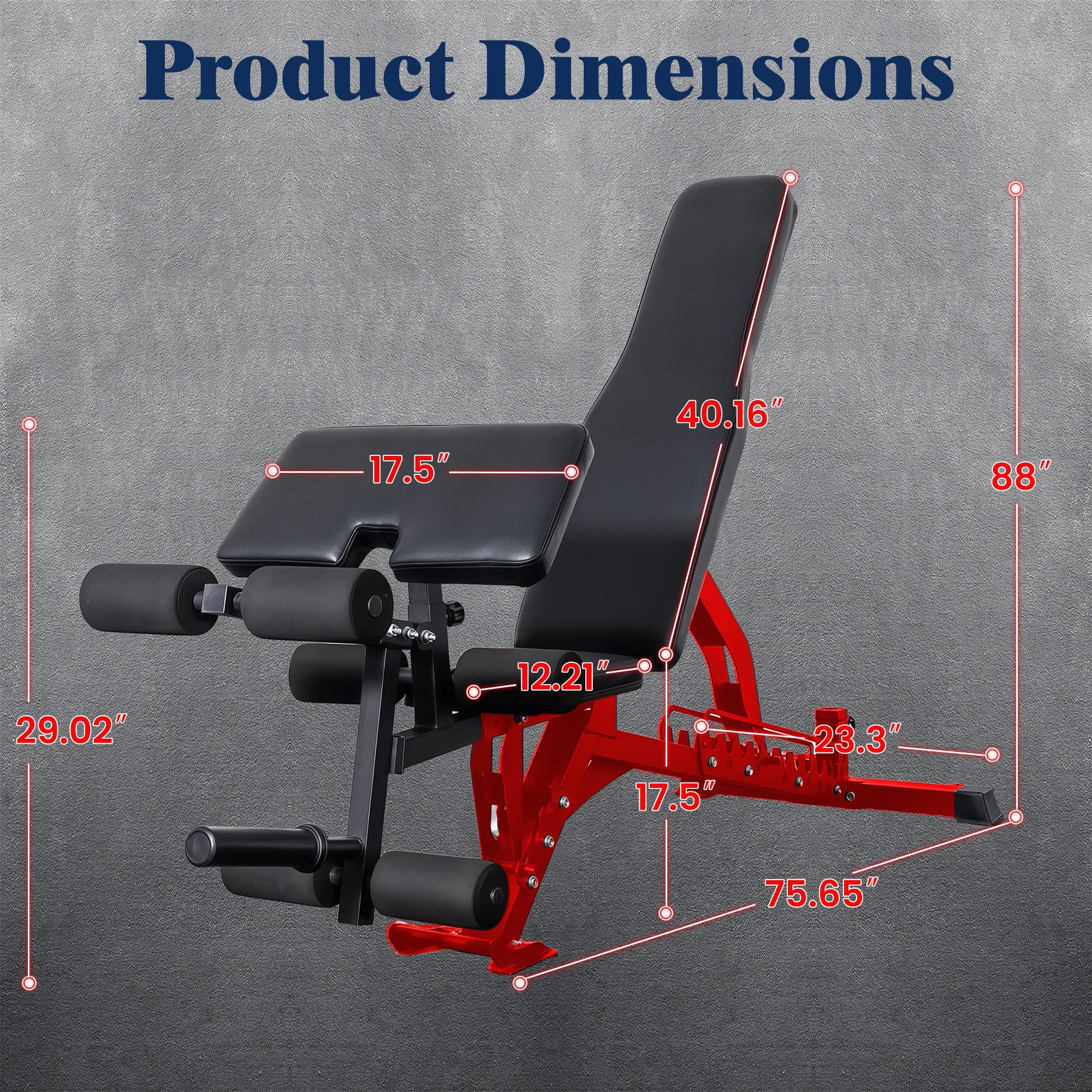 Adjustable Weight Bench, Adjustable Flat Incline Decline Home Gym Bench, Heavy-Duty 12-Gauge Steel Frame with Leg Extension and Preacher Pad for Small Space Apartment Room