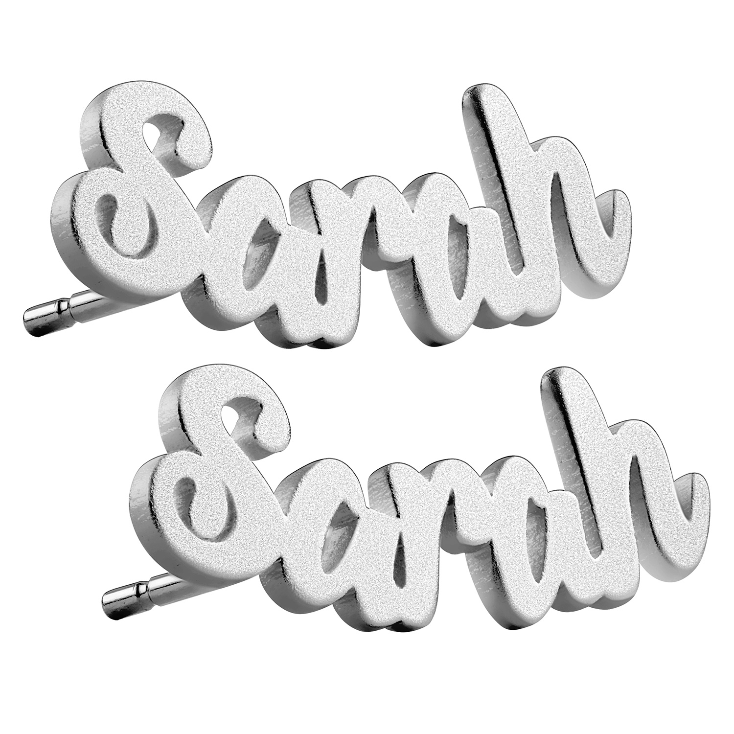 Personalized Planet Sterling Silver or Gold over Sterling Satin Finish Name Earrings ,Women's