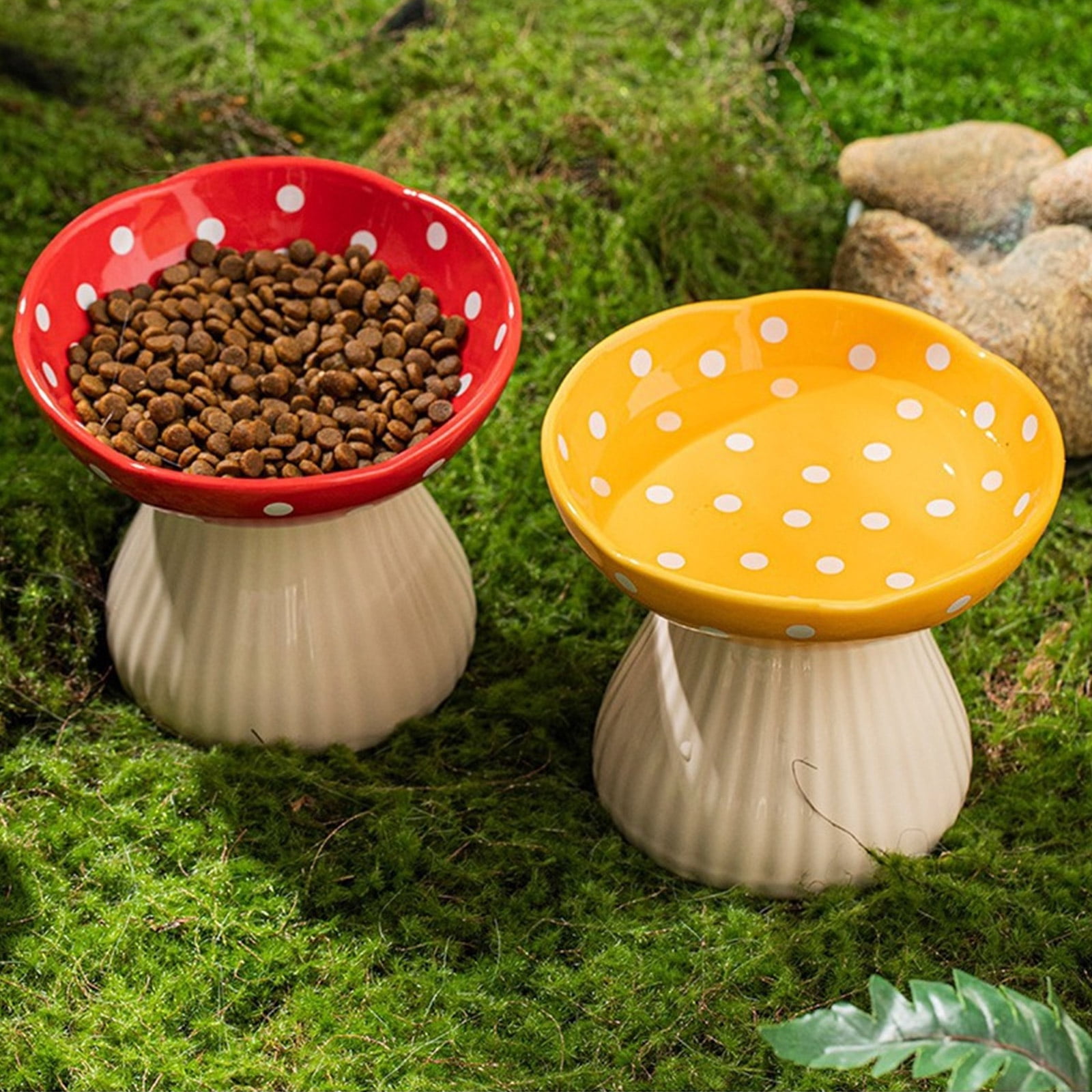 Elevated Feeder Bowl Slows Down Feeding Dish Pet Dog Bowl Cartoon Mushroom Elevated Pet Bowl