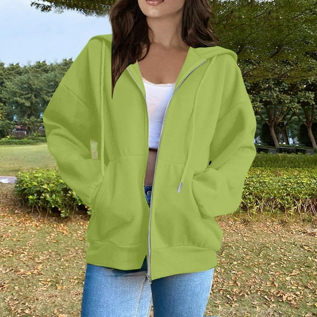 TINZ Femmes Mode Uni Ample à Capuche à Fermeture Éclair Chandail à Capuchon Manches Longues Veste en Velours Grande Taille Veste Chandails à Capuchon pour Femmes Chandails à Capuchon Décontracté Robe à Capuche Femme