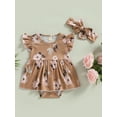 thumbnail image 2 of Bagilaanoe Newborn Baby Girl Rompers Dress Floral Print Fly Sleeve Bodysuit + Headband 6M 12M 18M 24M Infant One Piece Jumpsuit, 2 of 8