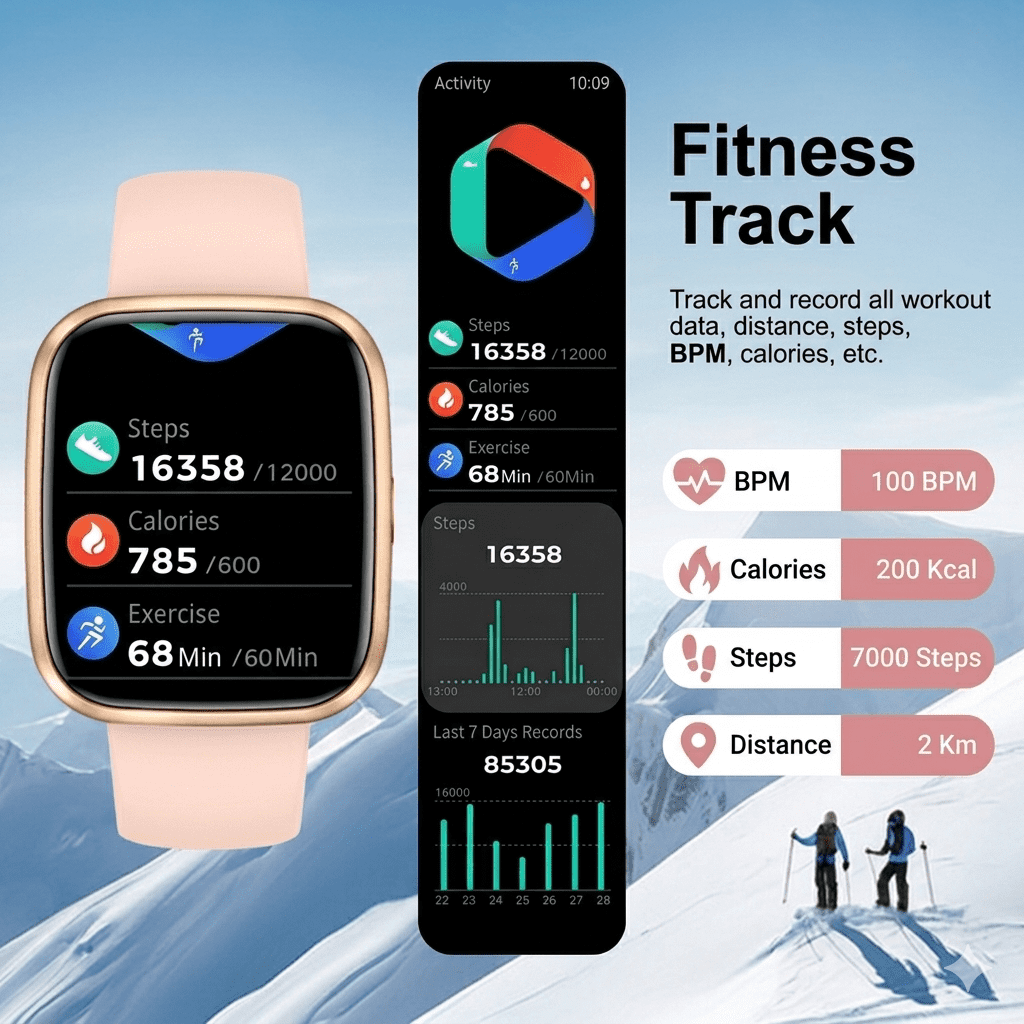 1.75" Smart Watch for Women Men,2026 Bluetooth Calls /Answer Smartwatch for Android Iphone, IP68 Waterproof Fitness Tracker, 100+ Sport Modes,Music,Pedometer,Gifts,5–7 days of usage time，Pink