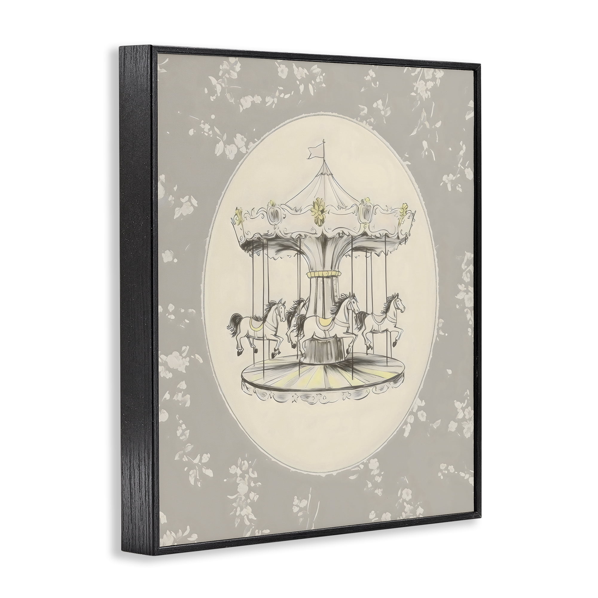 Stupell Industries Gentle Floral Carousel Black Framed Giclee Art, design by Arlington Prints