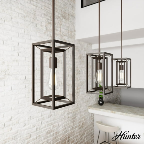 Hunter - Doherty 1-light Onyx Bengal, Mini Pendant Light, Dimmable, Casual Style, Rectangle Shaped, for Bedrooms, Dining, Living Rooms - 19756