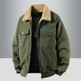 thumbnail image 2 of FAWUUDO Men's Corduroy Thermal Jacket Sherpa Lined Fleece Trucker Jackets Casual Turn-down Collar Outerwear Warm Winter Coat Olive Green, 2 of 9
