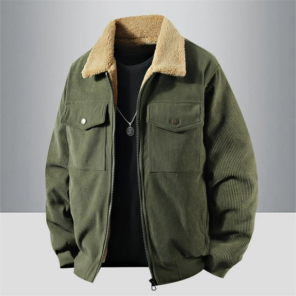 Mens Big & Tall Corduroy Jackets M-4X Plus Size Zip-Up Fleece Lined Coats with Pockets and Collared Long Sleeve Thermal Warm Outerwear Jacket