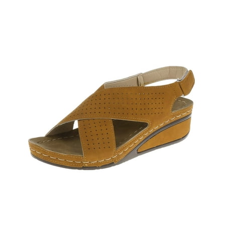 Womens Sandals Plain Ankle Strap Platform Wedges Summer Beach Shoes ...