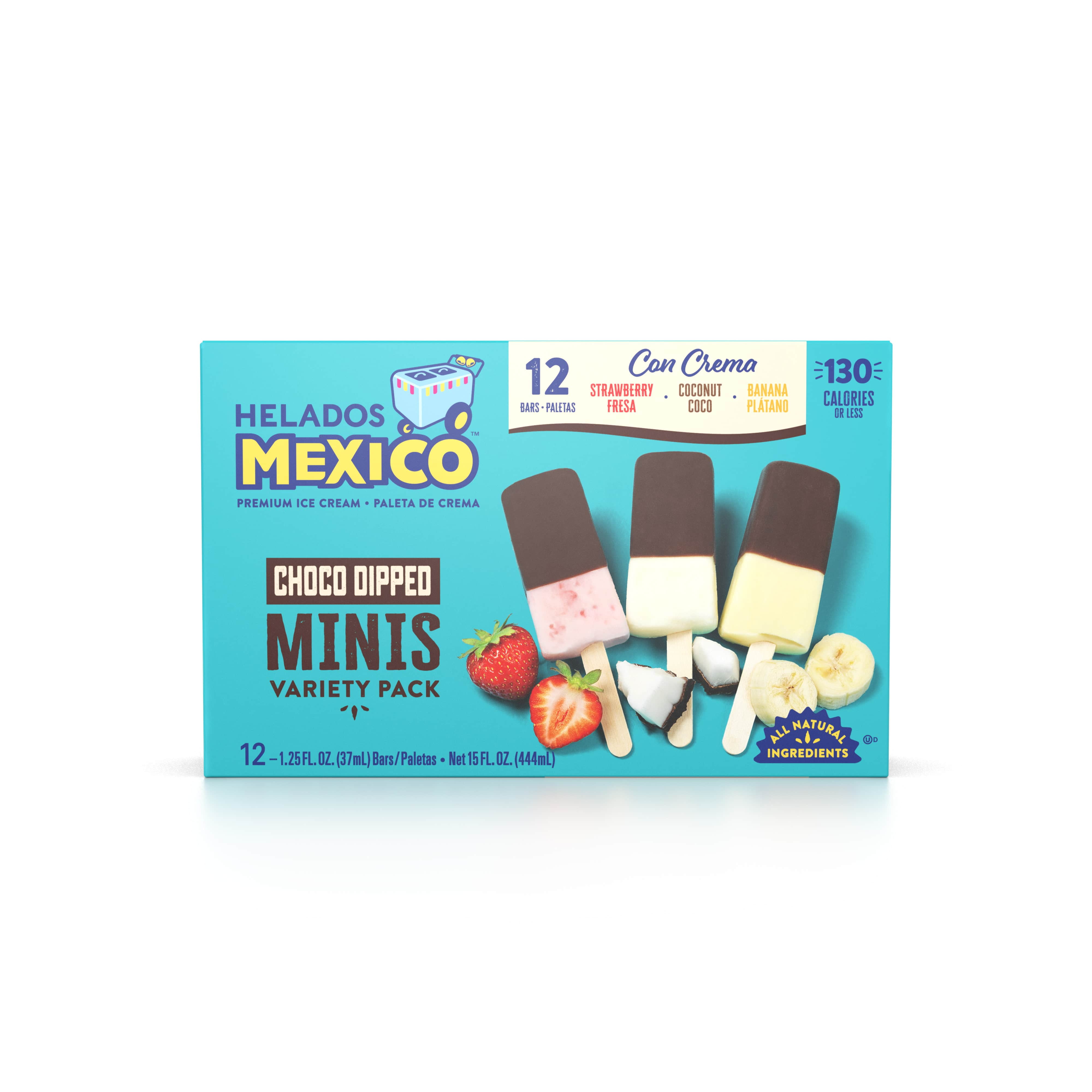 Helados Mexico Minis Chocolate-Dipped Ice Cream Bars, Variety Pack, Gluten-Free, 18 oz, 12 Ct