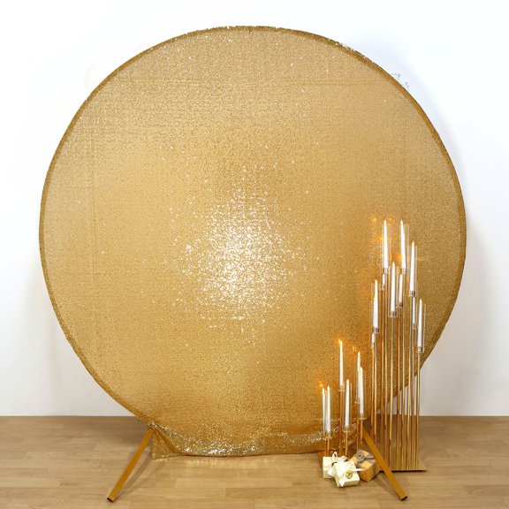 Efavormart 7.5ft Metallic Gold Sparkle Sequin Round Wedding Arch Cover, Shiny Shimmer Backdrop Stand Cover - 2-Sided Custom Fit