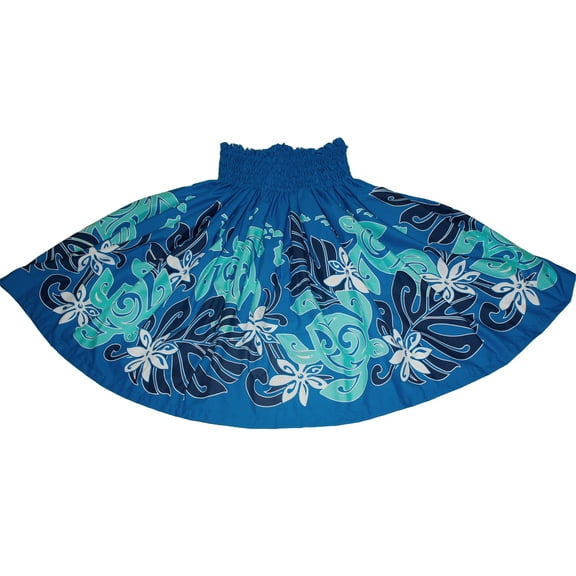 Hawaiian Pa'u Hula Skirt Hawaii Hula Dance Skirts For Women, Blue Turtle on Blue Background