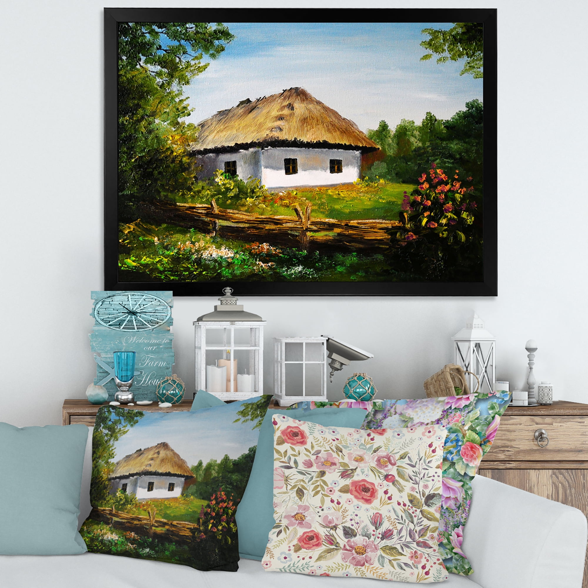 Designart 'Traditional Cottage At Sunrise In Summer' Traditional Framed Art Print