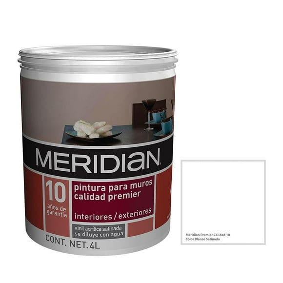 Pintura Meridian Premier 10 Años Blanco Satinado 4 Litros