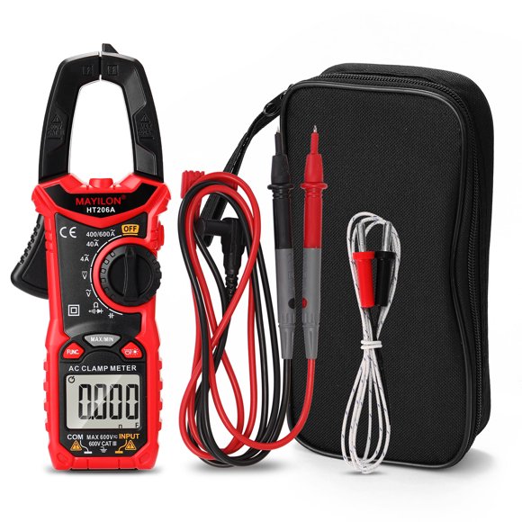 MAYILON MAYILON True RMS Digital Clamp Meter - High Precision AC/DC Voltage & Current Tester, Resistance Measurement Tool, Red Design, Model HT206A (Batteries Not Included)