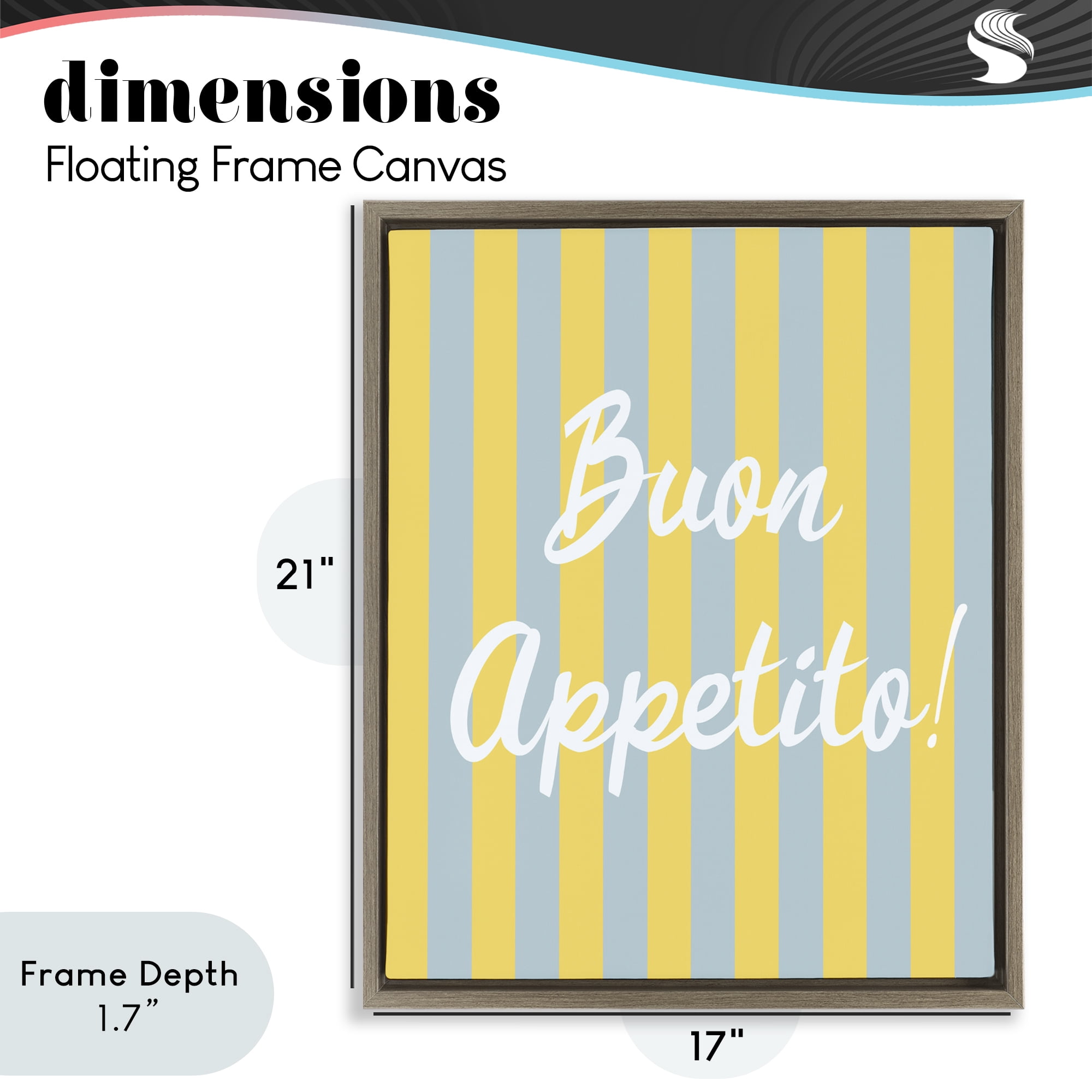 Stupell Industries Buon Appetito Blue Yellow Stripes Brown Framed Floater Canvas Wall Art, design by SD Graphics Studio