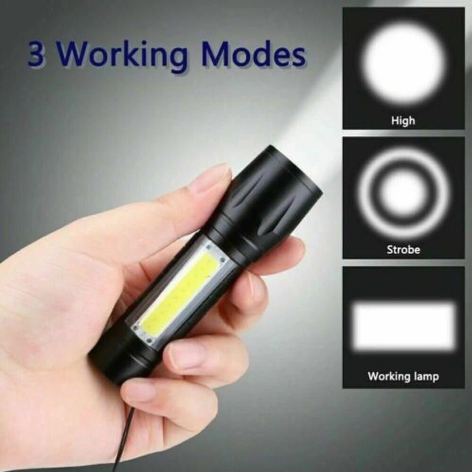 Tactical Led Flashlight Usb Rechargeable 3Modes Light Zoomable Lamp Torch Us