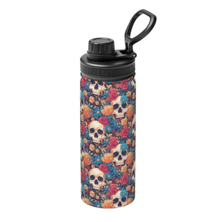 

Hirioo colorful Skull rose for 18oz Sports Insulated Kettle for Gym Hiking Camping Running Mountain Bike Outdoor Sports