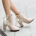 thumbnail image 6 of Fesfesfes Fall Boots Women Solid Splicing Bandage Retro High Heel Round Boots Shoes US:9(42), 6 of 9