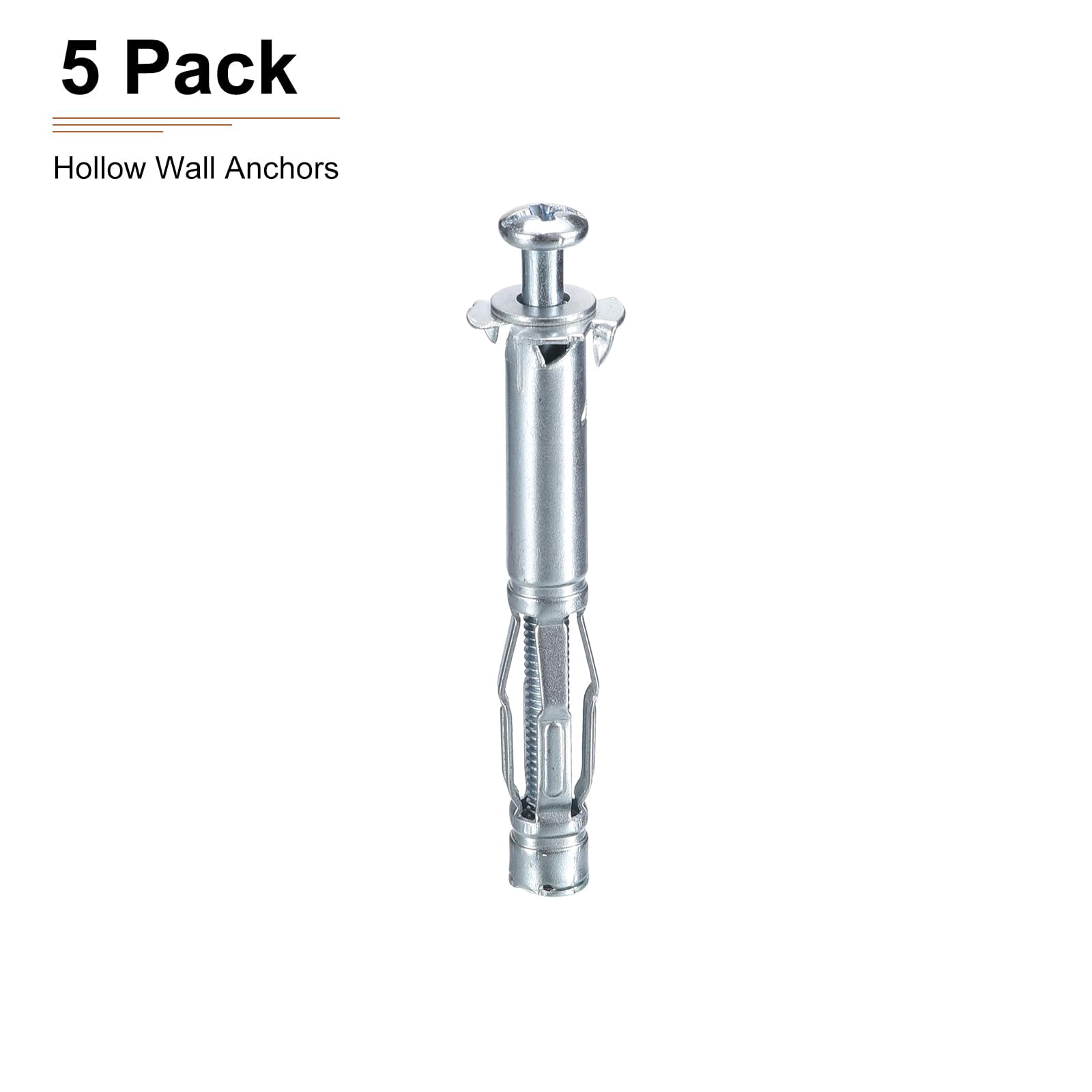 M4x52mm Hollow Wall Anchors - 5 Pack - Good for Hollow Wall Plaster Walls - Carbon Steel Hollow Drywall Anchors Screws, Silver