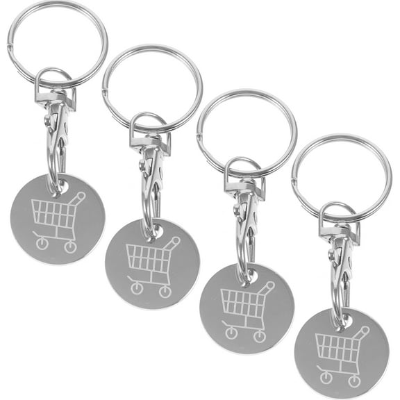 4 Pcs Metal Trolley Tokens Key Chain Decor Holder Keychain Ring Shopping Silver