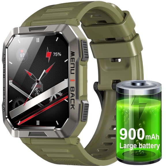 Blackview 1.45" Military Smart Watch for Men,100 Sport Modes/Call Receive/Dial/Flashlight/ Waterproof,Smartwatch fits for iPhone Android,Green