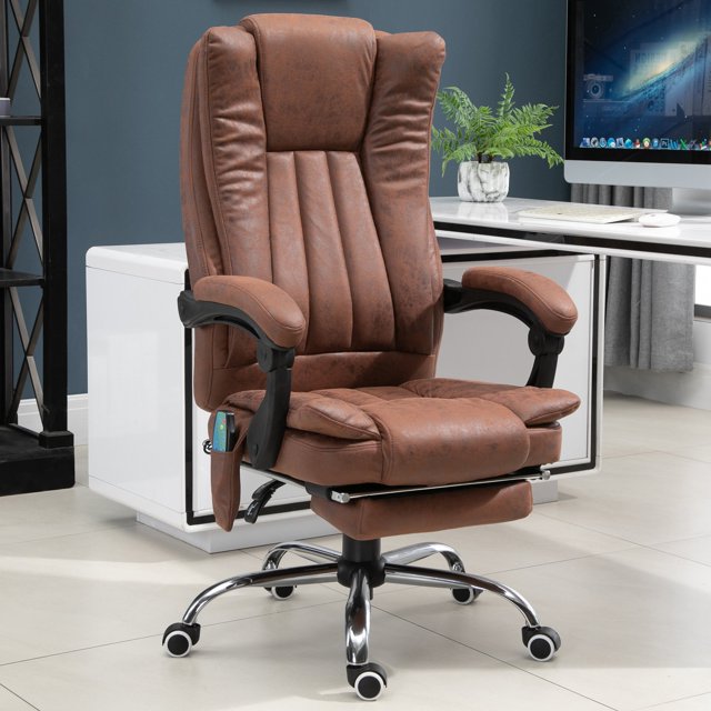 YYAO Vibration Massage Office Chair, Artificial Leather Recliner with Retractable Footrest, Brown