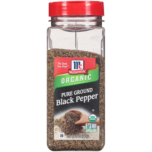 McCormick Ground Organic Pepper Black, 12.0 oz Bottle