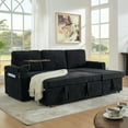 thumbnail image 6 of 85" Sleeper Sofa, Sectional Couch with Storage Chaise, L Shaped Couch with Retractable Table, Cup Holders, LED and USB, Pull Out Sofa for Living Room Bedroom Apartment(Chenille, Black), 6 of 9