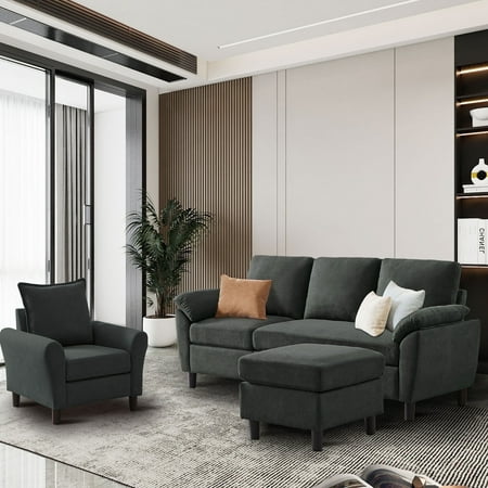 Soscana Living Room Sectional Sofa Accent Chair,Convertible L Shaped 3 Seat Couch with Storage Side Pockets,Single Armchair,Tool Free Assembly