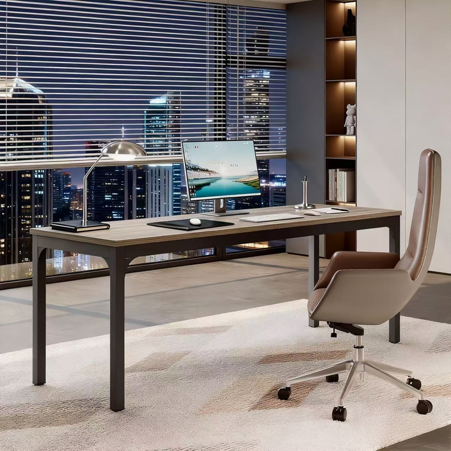 78.7-Inch Ultra Long 2 Person Desk, Grey + Black Gaming Computer Writing Table For Home Office, Sturdy Engineered Wood & Metal Double Workstation