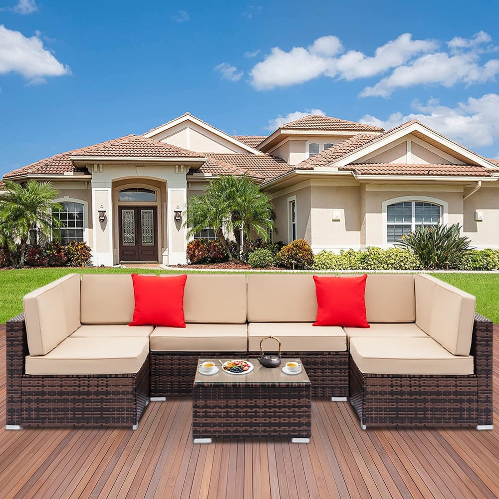 Patio Dining Sets Clearance, 7 Piece Patio Furniture Sets, 6 Rattan