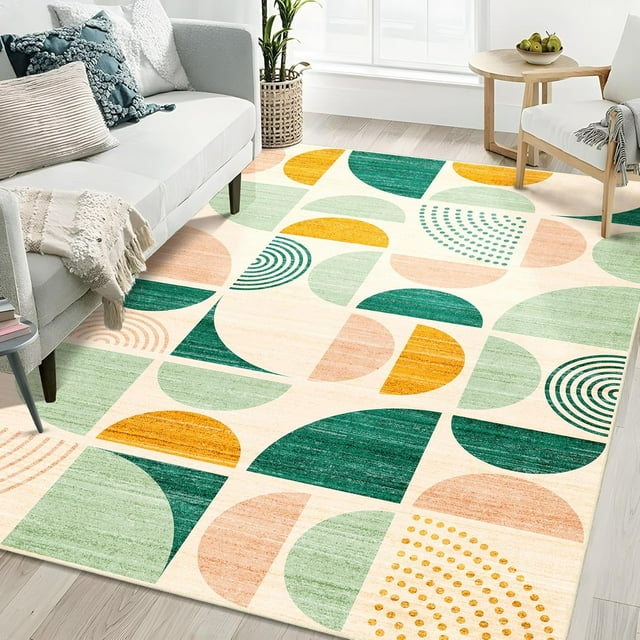 Boho Rug Washable x Area Rugs for Bedroom Entryway Living Room Bedside Small Throw Floor Carpet Non Slip Soft Indoor Modern Abstract Bohemian Orange