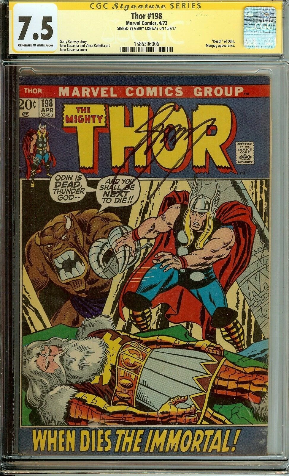 The Mighty Thor #198 Signed by Gerry Conway CGC 7.5