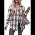 thumbnail image 3 of Camisa de Franela A Cuadros con Botones para Mujer, Chaqueta de Larga y Corta, Talla Grande. Marrón S, 3 of 10