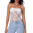thumbnail image 4 of vigerkar Women Lace Sheer Tube Top Summer Strapless Y2k Bandeau Going Out Cropped Sleeveless Tshirts Basic Vest 2025 White, L, 4 of 4