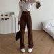 thumbnail image 3 of Pantalones vaqueros marrones de cintura alta para mujer, Vaqueros sueltos rectos de pierna ancha, ropa de calle informal Y2k, pantalones holgados Vintage, Verano, 3 of 3